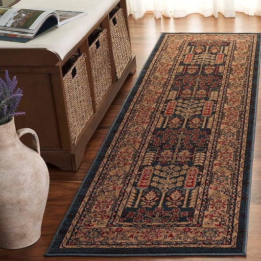 SAFAVIEH Mahal Collection Runner Rug - 2'2" x 18', Navy & Natural, Traditional Oriental Design, Non-Shedding & Easy Care, Ideal for High Traffic Areas in Living Room, Bedroom (MAH697E)