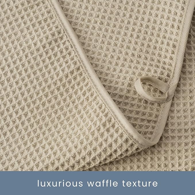S&T INC. Aura Towel Set, 6 Piece Set, Premium Waffle Weave, Bath Towels, Wash Cloths and Hand Towels for Bathroom, Kitchen, and Home, Absorbent and Fast Drying Microfiber, 420gsm, 6 Pack, Beige