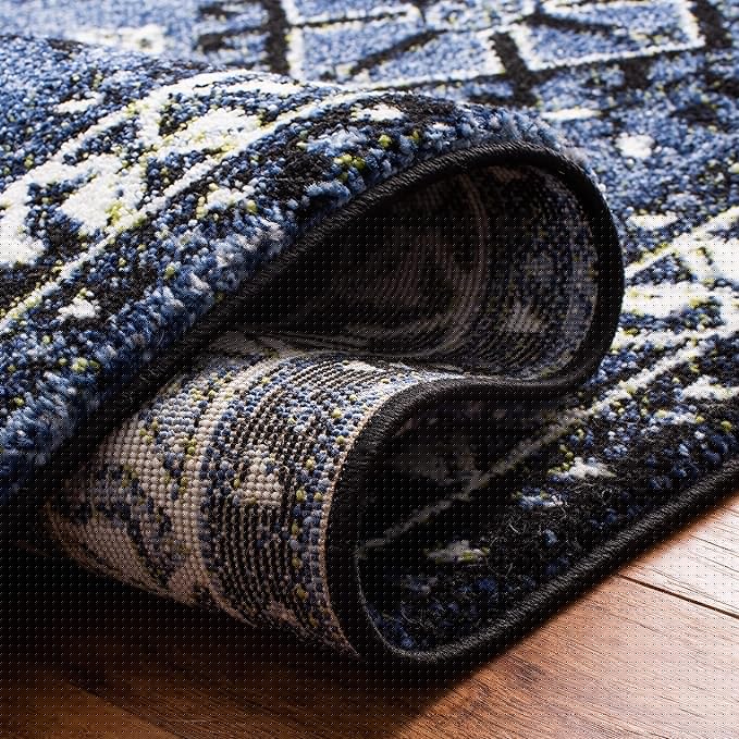 SAFAVIEH Vintage Hamadan Collection Area Rug - 6'7" Square, Blue & Black, Oriental Distressed Design, Non-Shedding & Easy Care, Ideal for High Traffic Areas in Living Room, Bedroom (VTH293M)