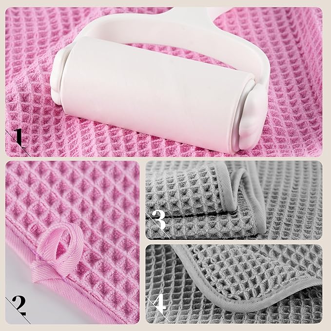 430 GSM Microfiber Oversize Quick Dry Lint Free Bath Towel, 60 x 30 in, 4 Pack (Waffle Weave)