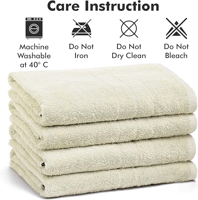 Bath Towels Set of 4 – 100% Cotton Ivory Extra Large Towels for Bathroom, Spa Use (55x28 in) – Super Soft and Quick Dry Large Bath Sheets for Adults