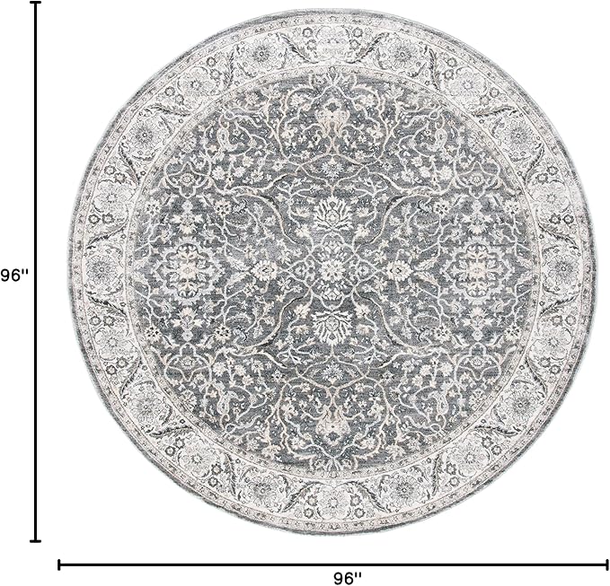 SAFAVIEH Isabella Collection Area Rug - 8' Round, Grey & Dark Grey, Oriental Design, Non-Shedding & Easy Care, Ideal for High Traffic Areas in Living Room, Bedroom (ISA912H)