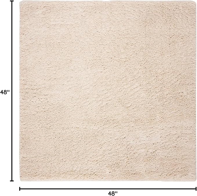 SAFAVIEH Fontana Shag Collection Area Rug - 4' Square, Creme, Solid Design, Non-Shedding & Easy Care, 2-inch Thick Ideal for High Traffic Areas in Living Room, Bedroom (FNT800B)