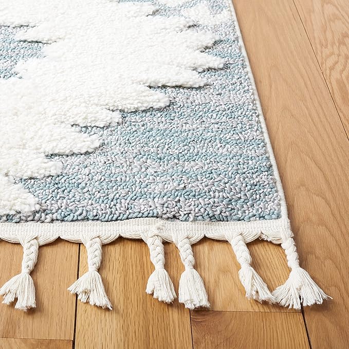 SAFAVIEH Moroccan Tassel Shag Collection Area Rug - 6'7" x 9'2", Teal & Ivory, Rustic Trellis, Non-Shedding & Easy Care, 2-inch Thick Ideal for High Traffic Areas in Living Room, Bedroom (MTS652K)