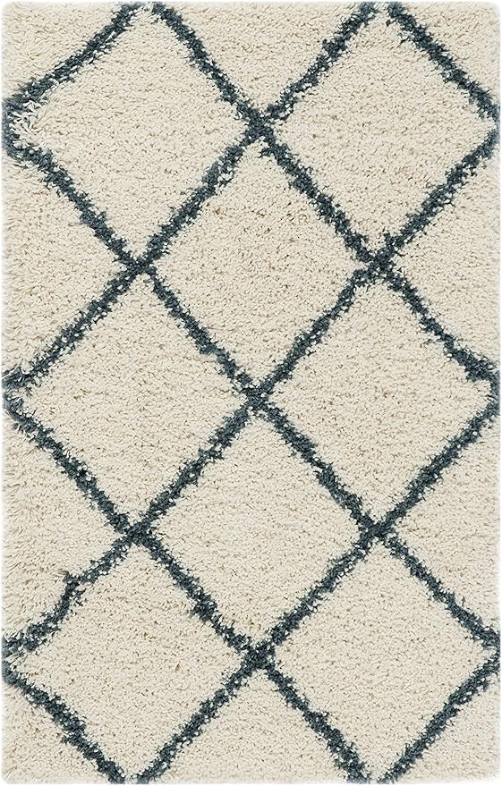 SAFAVIEH Hudson Shag Collection Accent Rug - 2' x 3', Ivory & Slate Blue, Trellis Design, Non-Shedding & Easy Care, 2-inch Thick Ideal for High Traffic Areas in Foyer, Living Room, Bedroom (SGH281T)
