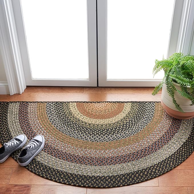 SAFAVIEH Washable Rug Outdoor Braided Collection - 2'6" x 5' Half Moon Shape, Multi, Handmade & Reversible, Non-Shedding & Easy to Clean, Entryway, Front Door, Kitchen, Mudroom (BRD308A)