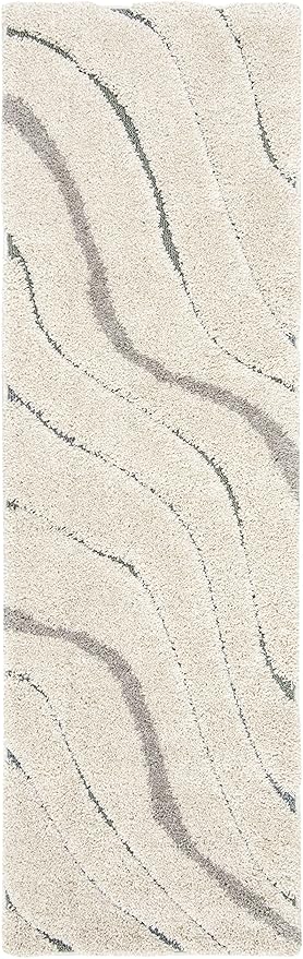 SAFAVIEH Florida Shag Collection Runner Rug - 2'3" x 7', Cream & Light Blue, Non-Shedding & Easy Care, 1.2-inch Thick Ideal for High Traffic Areas in Living Room, Bedroom (SG472-1160)