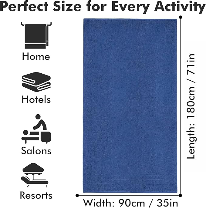 Bath Sheets – Extra Large Bathroom Sheet Set – Pack of 2 Jumbo Towels Royal Blue (71x35in) – 100% Cotton Soft Quick Dry Large Bath Towels for Adults Hotel Spa Bathroom Use