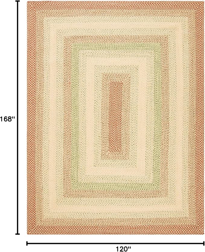 SAFAVIEH Washable Rug Outdoor Braided Collection - 10' x 14', Rust & Multi, Handmade & Reversible, Non-Shedding & Easy to Clean, Ideal for Patio, Backyard, Deck, Mudroom (BRD303A)