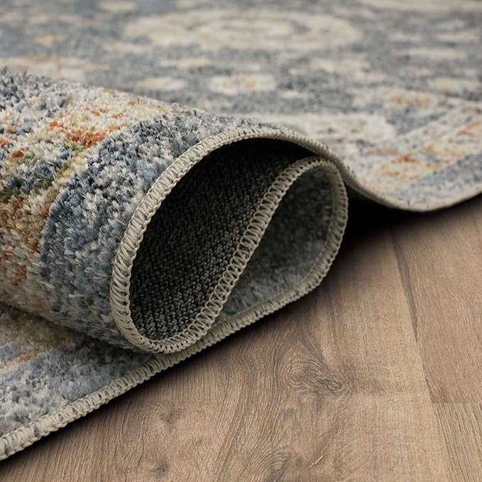 Mohawk Home Garrett Floral Ornamental Denim Blue 2' x 8' Area Rug Perfect for Living Room, Dining Room, Office