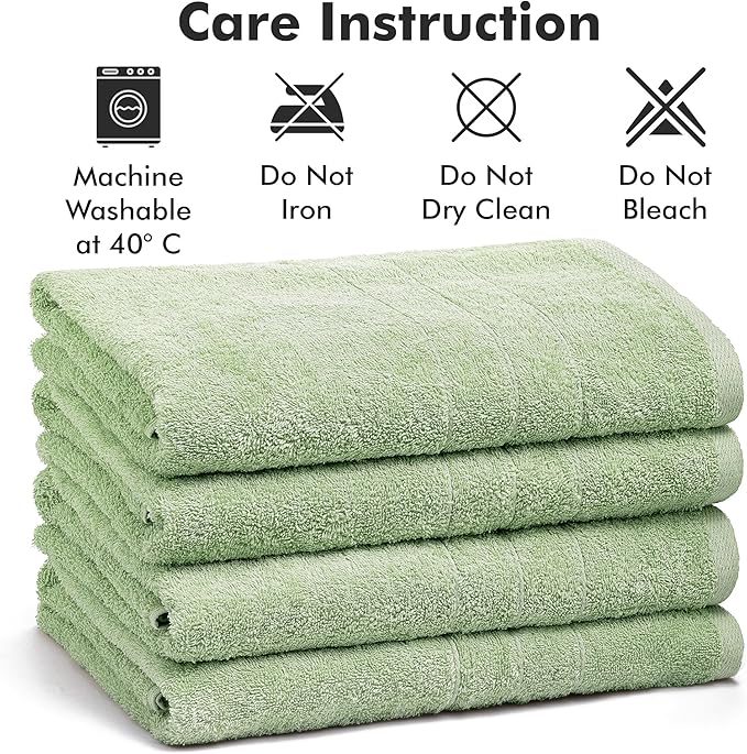 Bath Towels Set of 4 – 100% Cotton Light Green Extra Large Towels for Bathroom, Spa Use (55x28 in) – Super Soft and Quick Dry Large Bath Sheets for Adults