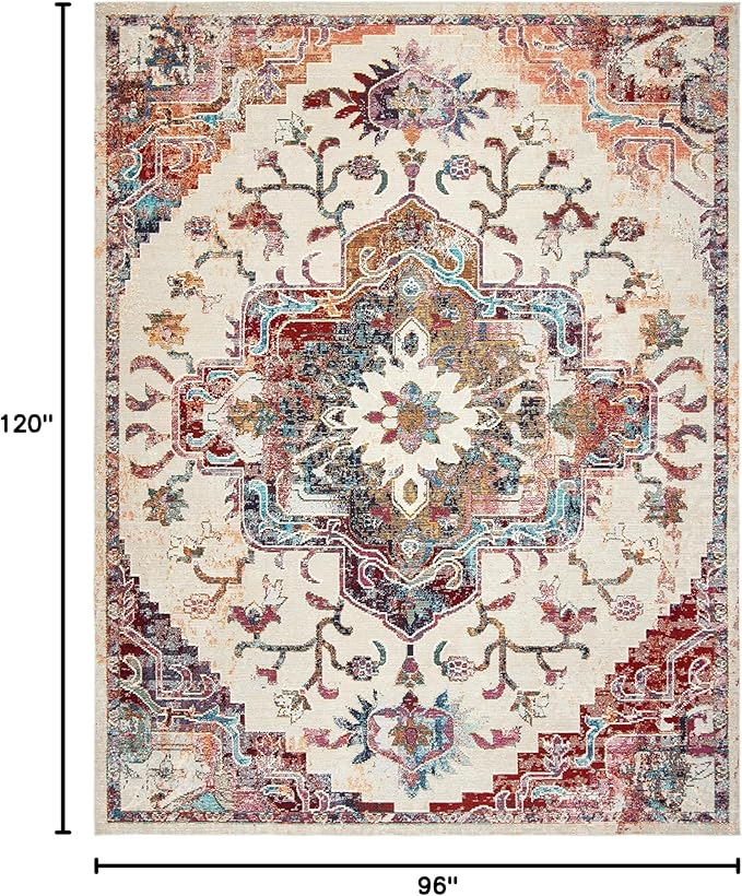 SAFAVIEH Crystal Collection Area Rug - 8' x 10', Light Blue & Burgundy, Medallion Distressed Design, Non-Shedding & Easy Care, Ideal for High Traffic Areas in Living Room, Bedroom (CRS501F)