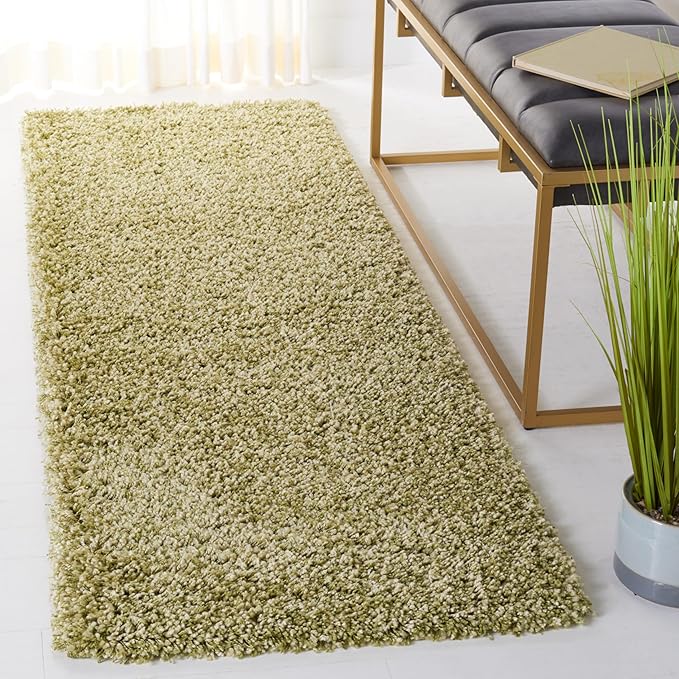 SAFAVIEH Santa Monica Shag Collection 2'3" x 7' Green SGN725 Solid Non-Shedding Living Room Bedroom Dining Room Entryway Plush 2-inch Thick Runner Rug