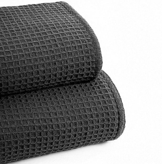 Bed & Bath Home Premium 100% Cotton Waffle Weave Blanket Queen Size – Soft Breathable Lightweight Comfort, Natural All-Season Bed Blanket, Easy-Care Bedspread for Bed & Couch (Grey)