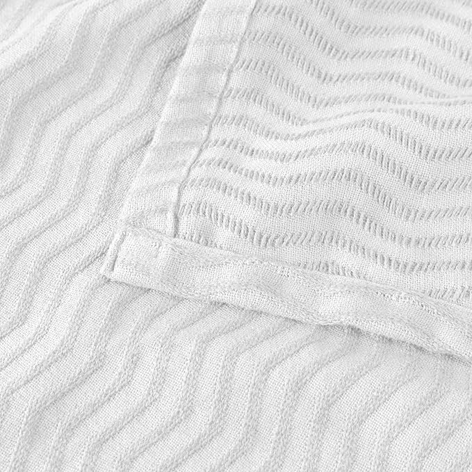 Superior JENA Cotton Blanket, for Picnic, Beach, Traveling or Camping, Bedroom Decor, Essentials, Cover for Bed, Couch, Lounging, Textured Jacquard, Modern Chevron Woven Blanket, Full/Queen, White