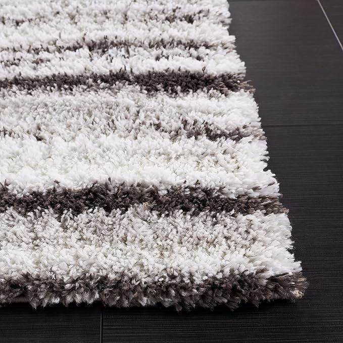 SAFAVIEH Area Rug 8x10 - Berber Shag Collection - Large - Grey & Dark Grey, Modern Stripe Design, Non-Shedding & Easy Cleaning, Plush Thick Pile, Ideal for Living Room, Bedroom, Dining Space (BER565F)