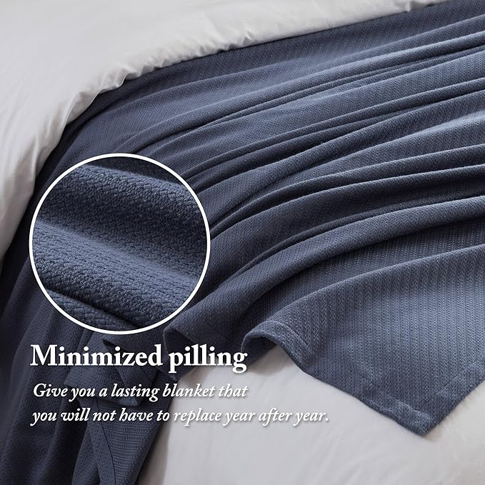 Madison Park Liquid Cotton Blanket Breathable, Softer Ring Spun Weave, Diamond Motif, Luxurious 100% Cotton All Seasons Lightweight Summer Blanket for Bed, Couch, Office, Navy, King