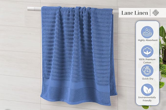 LANE LINEN 100% Cotton Bath Towel - 6 Piece Set - Hotel Grade Luxury Zero Twist Cotton - 2 Bath, 2 Washcloths, 2 Hand Towels for Bathroom - Super Soft, Quick Dry & Highly Absorbent - Cerulean Blue