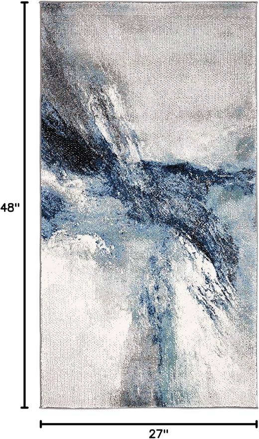 SAFAVIEH Galaxy Collection 2'3" x 4' Blue/Grey GAL117M Modern Abstract Non-Shedding Living Room Bedroom Accent Rug