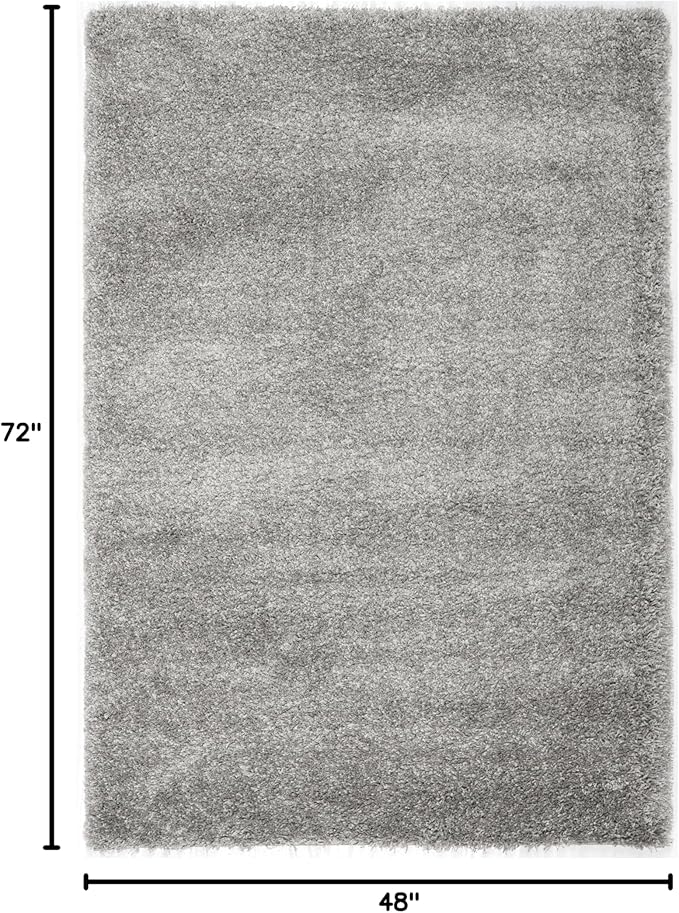 SAFAVIEH Santa Monica Shag Collection 4' x 6' Silver SGN725 Solid Non-Shedding Living Room Bedroom Dining Room Entryway Plush 2-inch Thick Area Rug