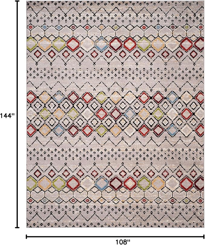 SAFAVIEH Amsterdam Collection Area Rug - 9' x 12', Light Grey & Multi, Moroccan Boho Design, Non-Shedding & Easy Care, Ideal for High Traffic Areas in Living Room, Bedroom (AMS108G)