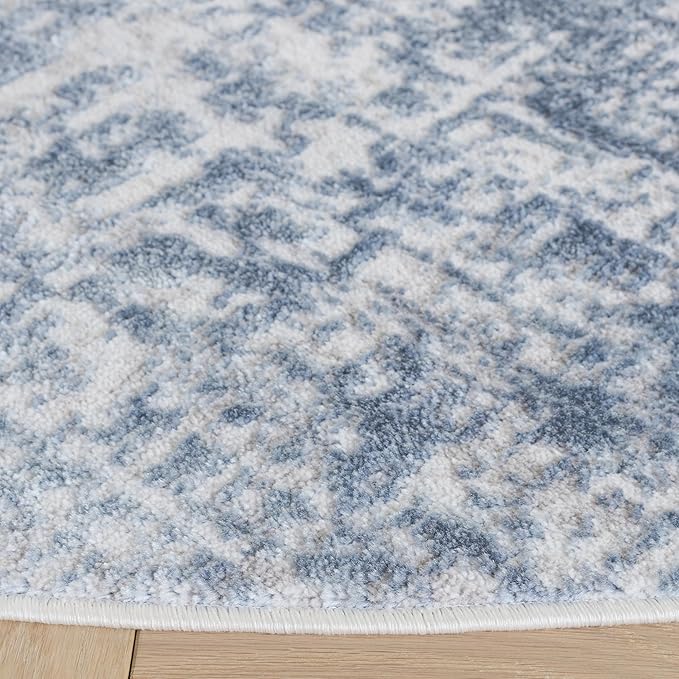 SAFAVIEH Amelia Collection Area Rug - 7' Round, Ivory & Steel Blue, Modern Abstract Design, Non-Shedding & Easy Care, Ideal for The Entryway, Living Room, Foyer (ALA700D)