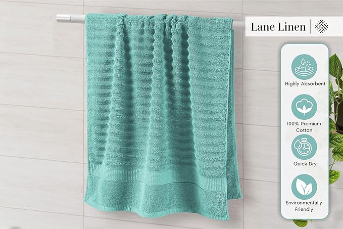 LANE LINEN Cotton Towel Set 6 Pieces - Super Soft, Durable & Highly Absorbent - 2 Bath, 2 Washcloths, 2 Hand Towels for Bathroom - Oeko TEX Certified, Zero Twist Tech & Hotel Quality - Aqua Sky