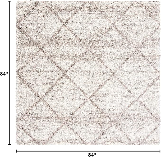 SAFAVIEH Hudson Shag Collection Area Rug - 7' Square, Multi Ivory & Beige, Modern Trellis Design, Non-Shedding & Easy Care, 2-inch Thick Ideal for High Traffic Areas in Living Room, Bedroom (SGH281H)
