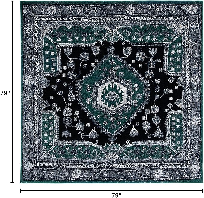 SAFAVIEH Vintage Hamadan Collection Area Rug - 6'7" Square, Green & Black, Traditional Oriental Design, Non-Shedding & Easy Care, Ideal for High Traffic Areas in Living Room, Bedroom (VTH204Y)