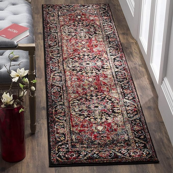 SAFAVIEH Vintage Hamadan Collection Runner Rug - 2'3" x 20', Red & Multi, Oriental Traditional Persian Design, Non-Shedding & Easy Care, Ideal for High Traffic Areas in Living Room, Bedroom (VTH215A)