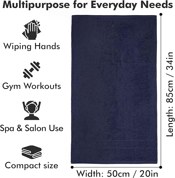 100% Cotton Hand Towels for Bathroom – Soft & Absorbent Towel Set– Pack of 6 Small Towel (34x20in) – Quick Dry Luxury Cotton Hand Towels – Navy Blue