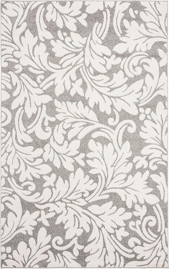 SAFAVIEH Amherst Collection Accent Rug - 4' x 6', Dark Grey & Beige, Floral Design, Non-Shedding & Easy Care, Ideal for High Traffic Areas in Entryway, Living Room, Bedroom (AMT425R)