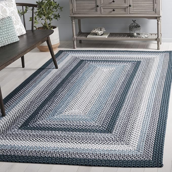 SAFAVIEH Washable Rug Outdoor Braided Collection - 6' x 9', Teal & Multi, Handmade & Reversible, Non-Shedding & Easy to Clean, Ideal for Patio, Backyard, Mudroom (BRD308J)