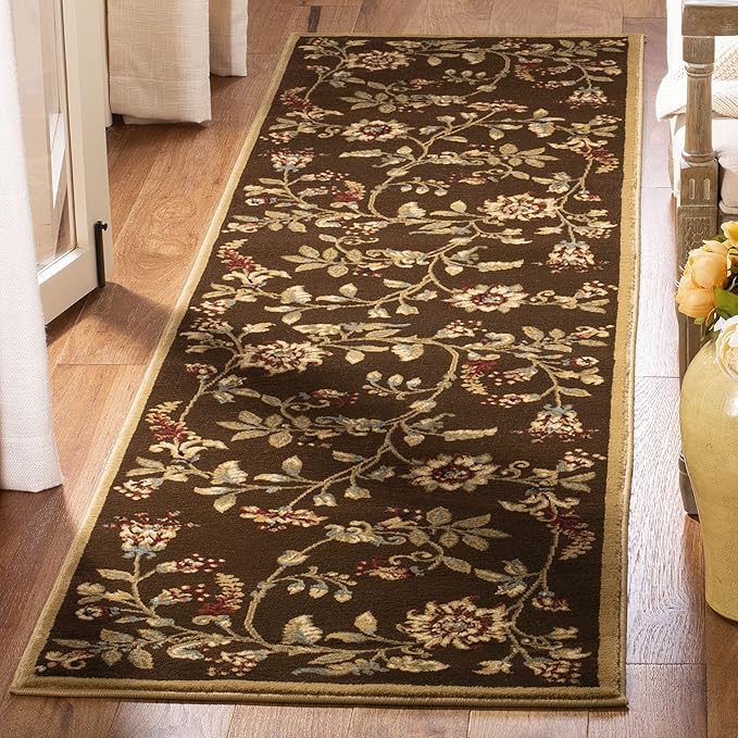SAFAVIEH Lyndhurst Collection Runner Rug - 2'3" x 16', Brown & Multi, Traditional Floral Design, Non-Shedding & Easy Care, Ideal for High Traffic Areas in Living Room, Bedroom (LNH552-2591)