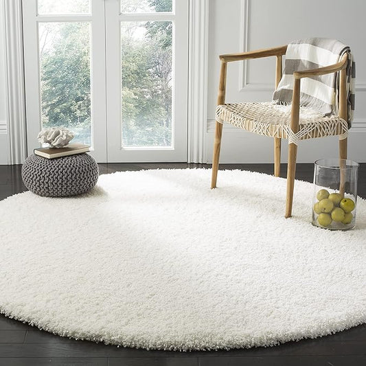 SAFAVIEH Santa Monica Collection Area Rug - 3' Round, White, Solid Design, Non-Shedding & Easy Care, 2-inch Thick Ideal for High Traffic Areas in Living Room, Bedroom (SGN725-1010)