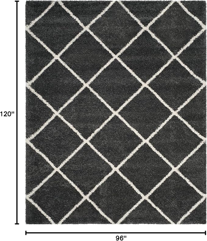 SAFAVIEH Hudson Shag Collection Area Rug - 8' x 10', Dark Grey & Ivory, Modern Trellis Design, Non-Shedding & Easy Care, 2-inch Thick Ideal for High Traffic Areas in Living Room, Bedroom (SGH281G)