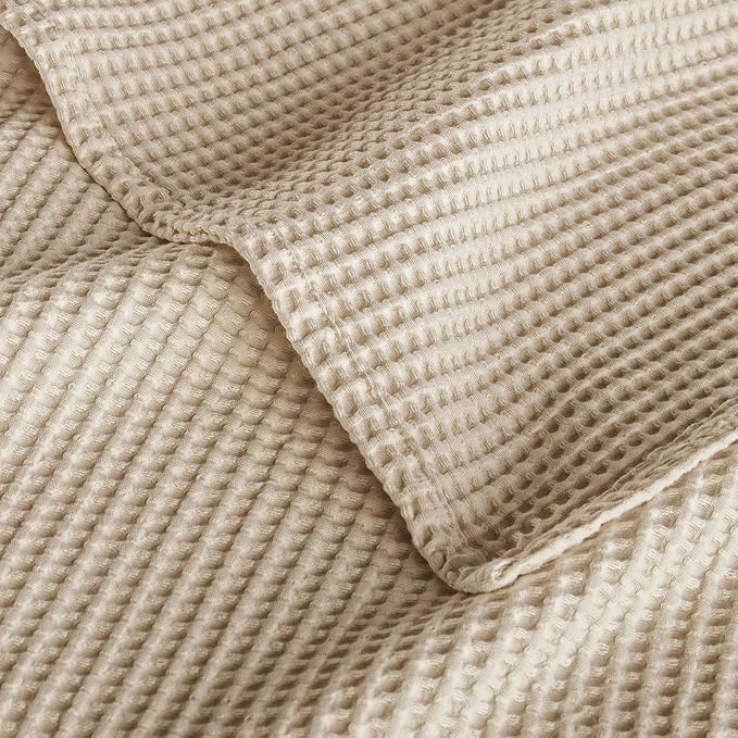 Exclusivo Mezcla 100% Cotton Waffle Weave Blanket King Size, Soft, Lightweight and Breathable Muslin Gauze Blanket for Bed, All Season, 90"x104", Khaki