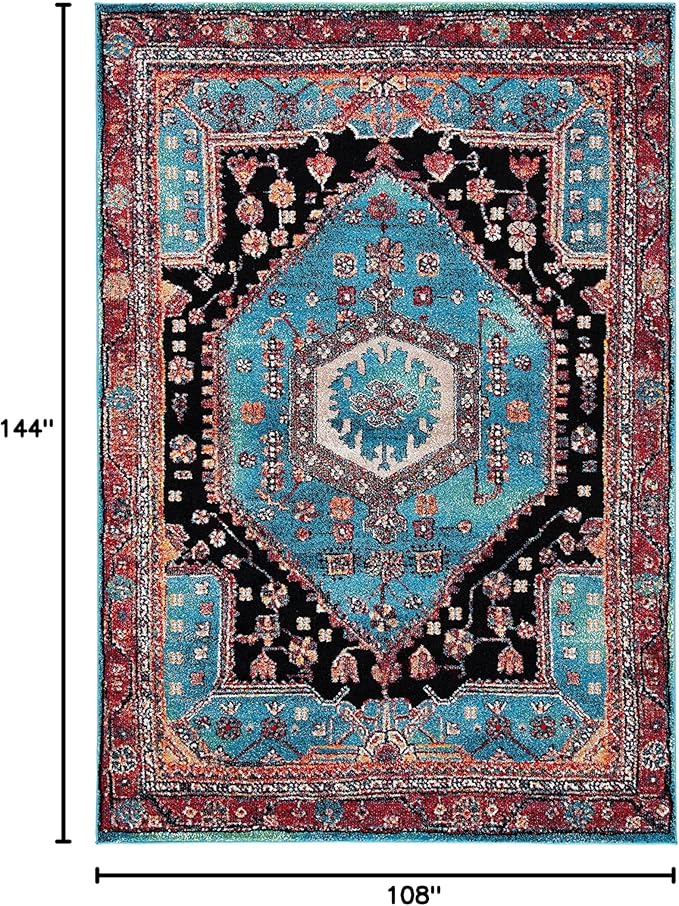 SAFAVIEH Vintage Hamadan Collection Area Rug - 9' x 12', Turquoise & Black, Traditional Oriental Design, Non-Shedding & Easy Care, Ideal for High Traffic Areas in Living Room, Bedroom (VTH204K)
