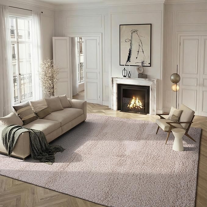 SAFAVIEH Santa Monica Shag Collection 8' x 10' Beige SGN725 Solid Non-Shedding Living Room Bedroom Dining Room Entryway Plush 2-inch Thick Area Rug