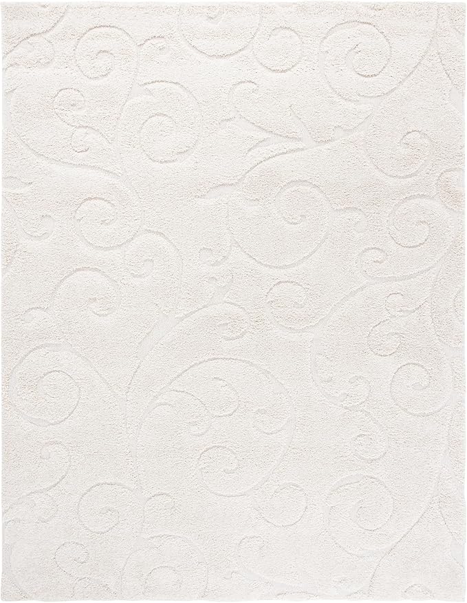 SAFAVIEH Area Rug 8x10 - Florida Shag Collection - Large - Cream & Cream, Scroll Design, Non-Shedding & Easy to Clean, High-Low Plush Pile, Ideal for Living Room, Bedroom, Dining Space (SG455-1111)