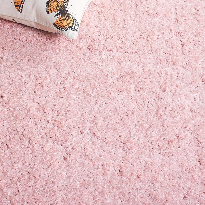SAFAVIEH Lindsay Shag Collection Square Rug - 6'7" Square, Pink, Contemporary Design, Ideal for High Traffic Areas in Bedroom, Dining Room & Kitchen (LNS560U-7SQ)