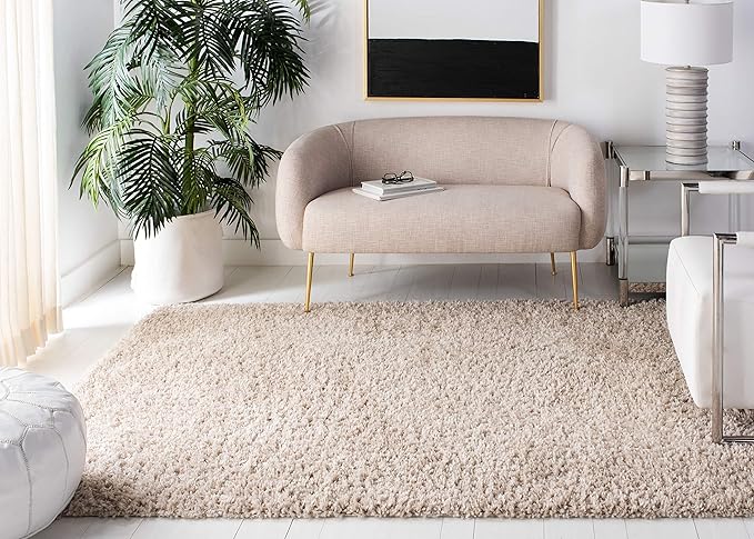 SAFAVIEH August Shag Collection Accent Rug - 4' x 6', Beige, Solid Design, Non-Shedding & Easy Care, 1.5-inch Thick Ideal for High Traffic Areas in Entryway, Living Room, Bedroom (AUG200D)