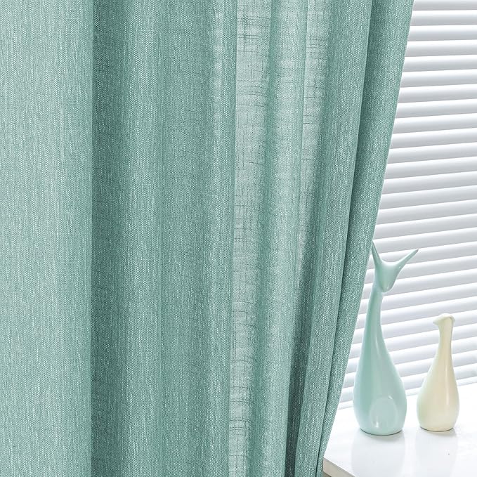 MYSKY HOME Turquoise Living Room Curtains for Windows Semi Sheer Curtains 90 Inch Length Boho Room Decor Sliding Glass Patio Doorways Light Filtering Privacy Protect Soft Texture, 50" x 90", 2 Panels
