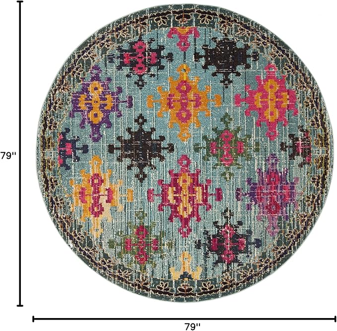 SAFAVIEH Monaco Collection 6'7" Round Blue/Multi MNC244N Boho Diamond Trellis Non-Shedding Dining Room Entryway Foyer Living Room Bedroom Area Rug