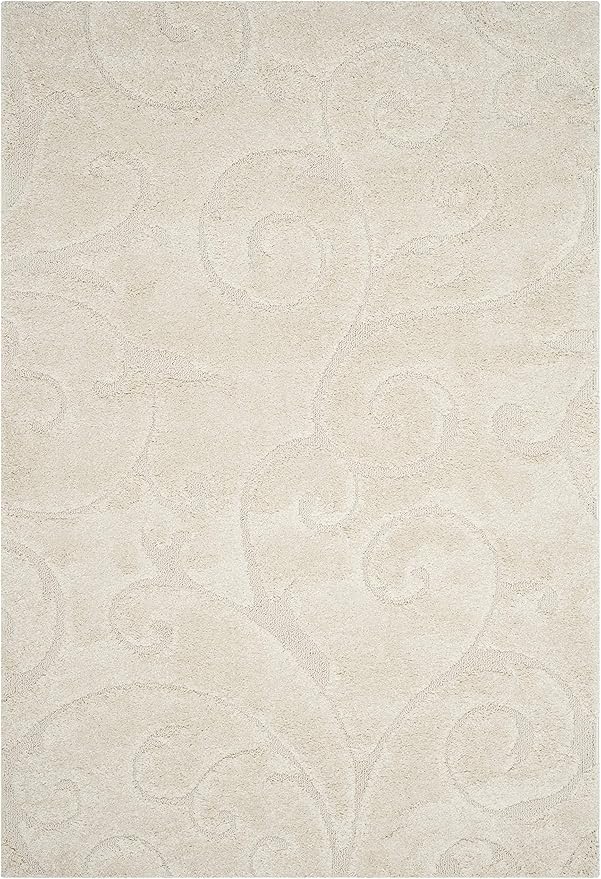 SAFAVIEH Florida Shag Collection Area Rug - 5'3" x 7'6", Cream & Cream, Scroll Design, Non-Shedding & Easy to Clean, High-Low Plush Pile, Ideal for Living Room, Bedroom, Dining Space (SG455-1111)