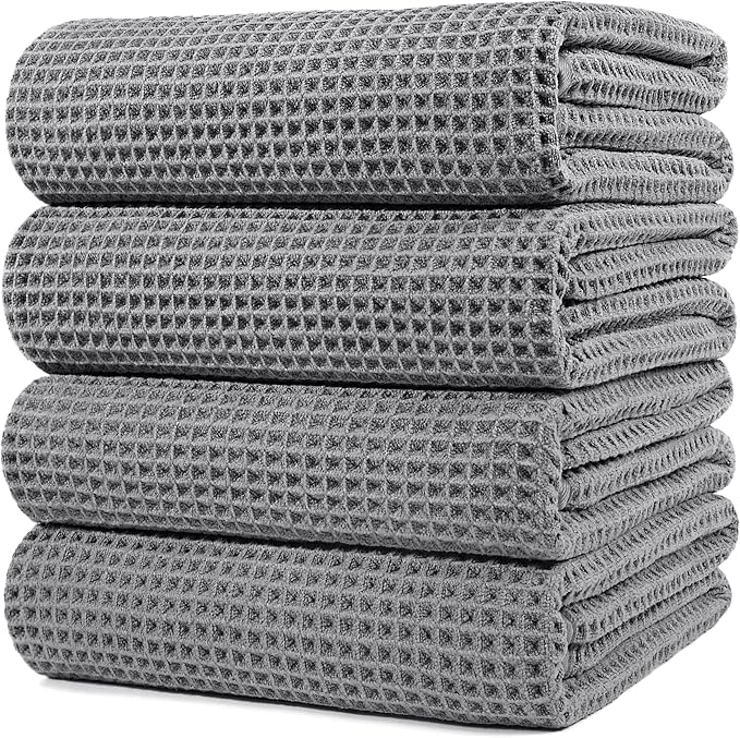 430 GSM Microfiber Oversize Quick Dry Lint Free Bath Towel, 60 x 30 in, 4 Pack (Waffle Weave)