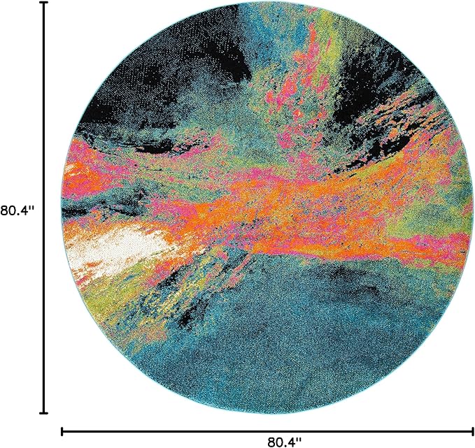 SAFAVIEH Galaxy Collection Area Rug - 6'7" Round, Blue & Orange, Modern Abstract Design, Non-Shedding & Easy Care, Ideal for High Traffic Areas in Living Room, Bedroom (GAL117N)