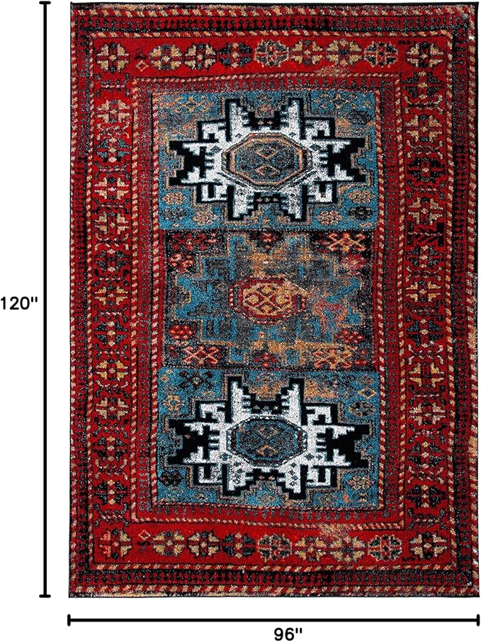 SAFAVIEH Area Rug 8x10 - Vintage Hamadan Collection - Large - Red & Light Blue, Traditional Oriental Persian Design, Non-Shedding & Easy Cleaning, Ideal for Living Room, Bedroom, Dining (VTH213Q)
