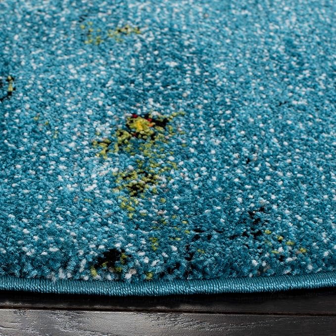 SAFAVIEH Glacier Collection Area Rug - 5'3" Round, Blue & Gold, Modern Abstract Design, Non-Shedding & Easy Care, Ideal for High Traffic Areas in Living Room, Bedroom (GLA125M)