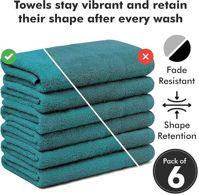 100% Cotton Hand Towels for Bathroom – Soft & Absorbent Towel Set– Pack of 6 Small Towel (34x20in) – Quick Dry Luxury Cotton Hand Towels – Teal